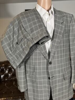 Tom Ford Houndstooth Wool Silk Peak Lapel 2Pc Suit 54R 44R US 38x30 Trousers